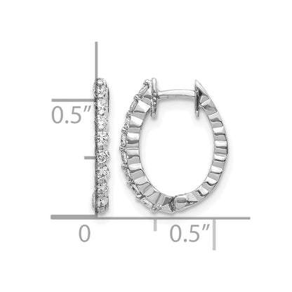 14k White Gold AA Real Diamond Hinged Hoop Earrings