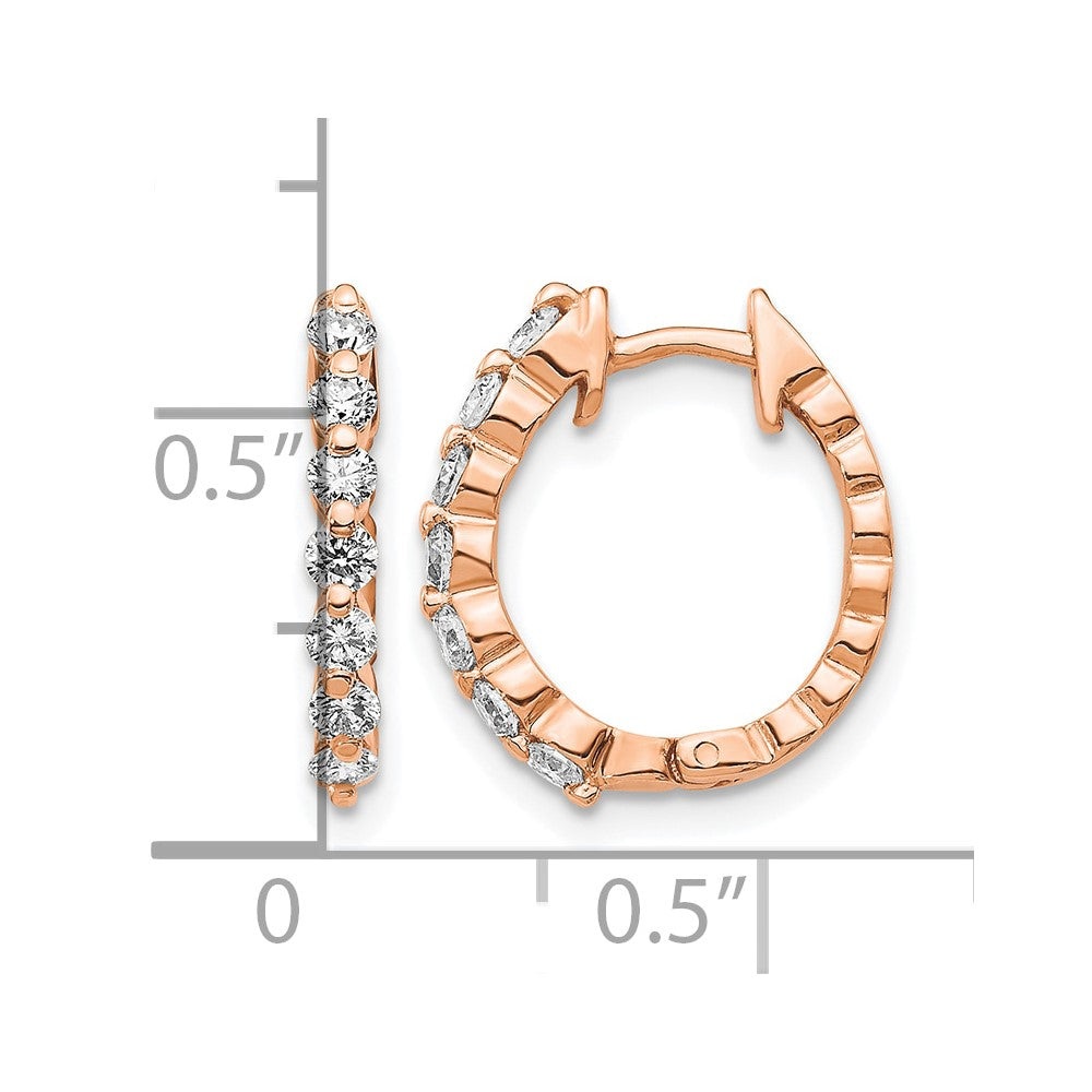 14k Rose Gold AA Real Diamond Hinged Hoop Earrings