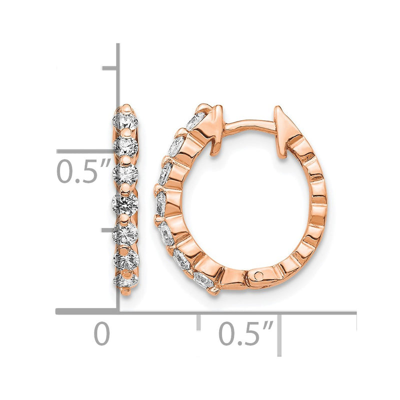 14k Rose Gold AA Real Diamond Hinged Hoop Earrings