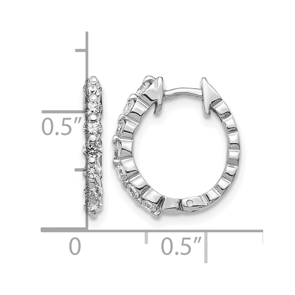 14k White Gold AA Real Diamond Hinged Hoop Earrings