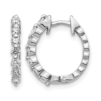 14k White Gold AA Real Diamond Hinged Hoop Earrings