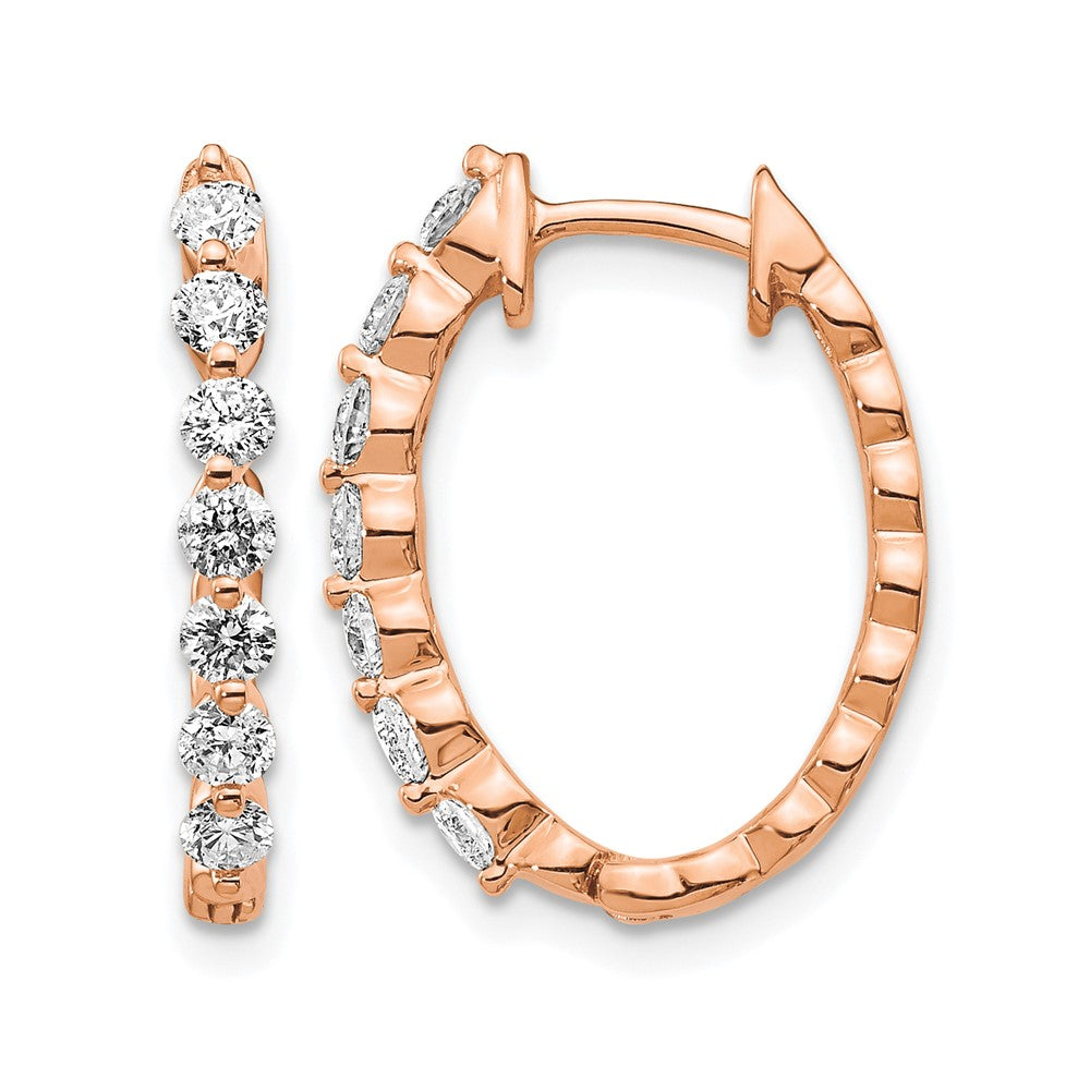 14k Rose Gold AA Real Diamond Hinged Hoop Earrings