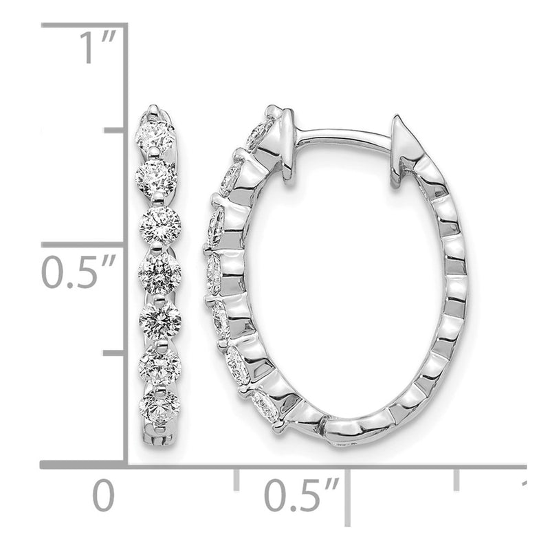 14k White Gold AA Real Diamond Hinged Hoop Earrings