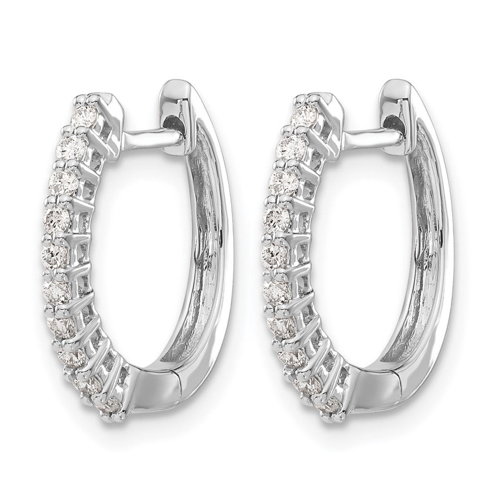 14k White Gold Real Diamond Hinged Hoop Earrings