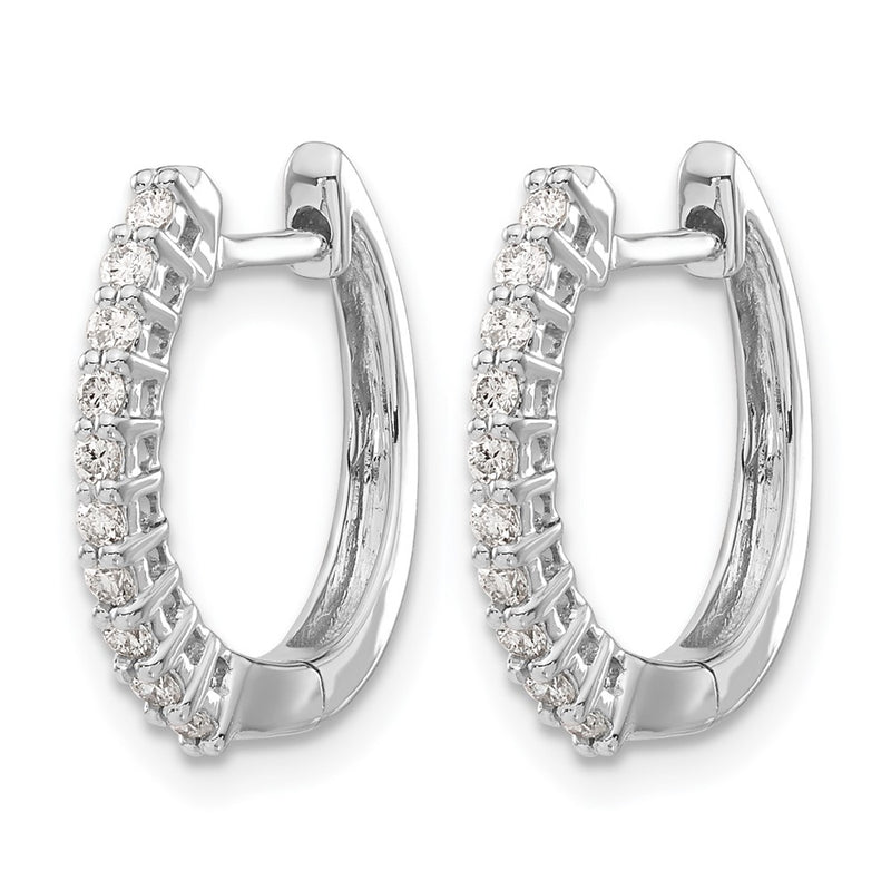 14k White Gold Real Diamond Hinged Hoop Earrings