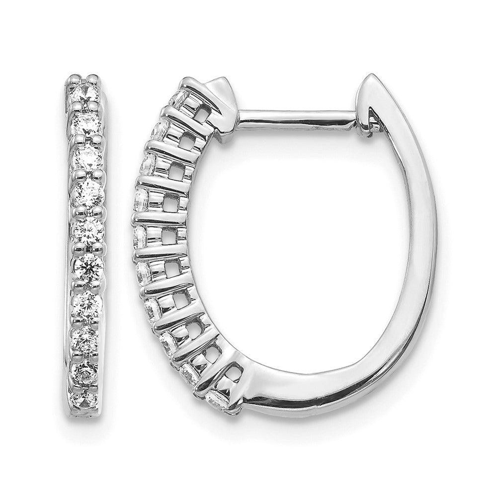 14k White Gold Real Diamond Hinged Hoop Earrings