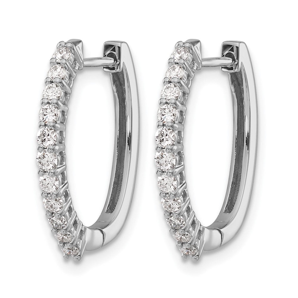 14k White Gold Real Diamond Hinged Hoop Earrings