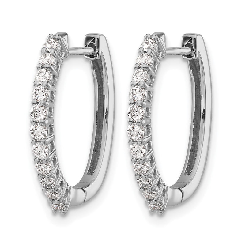 14k White Gold Real Diamond Hinged Hoop Earrings