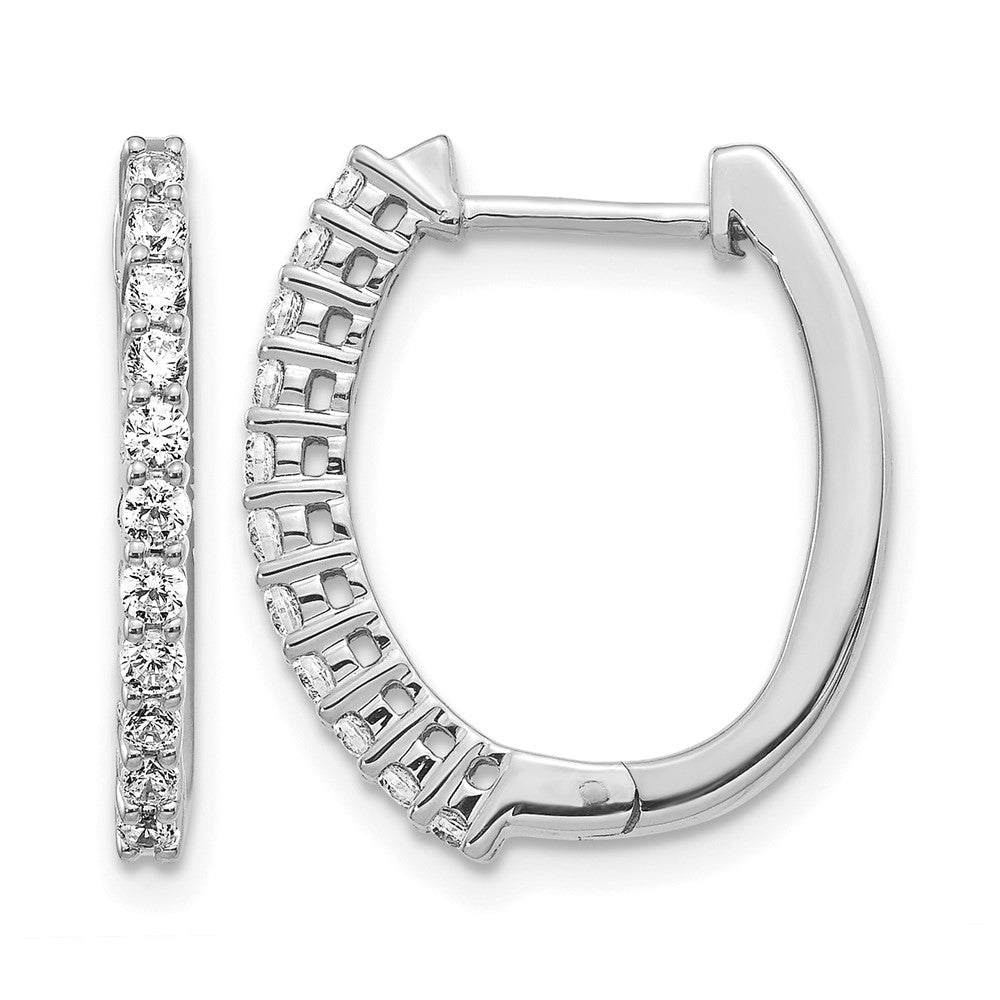 14k White Gold Real Diamond Hinged Hoop Earrings