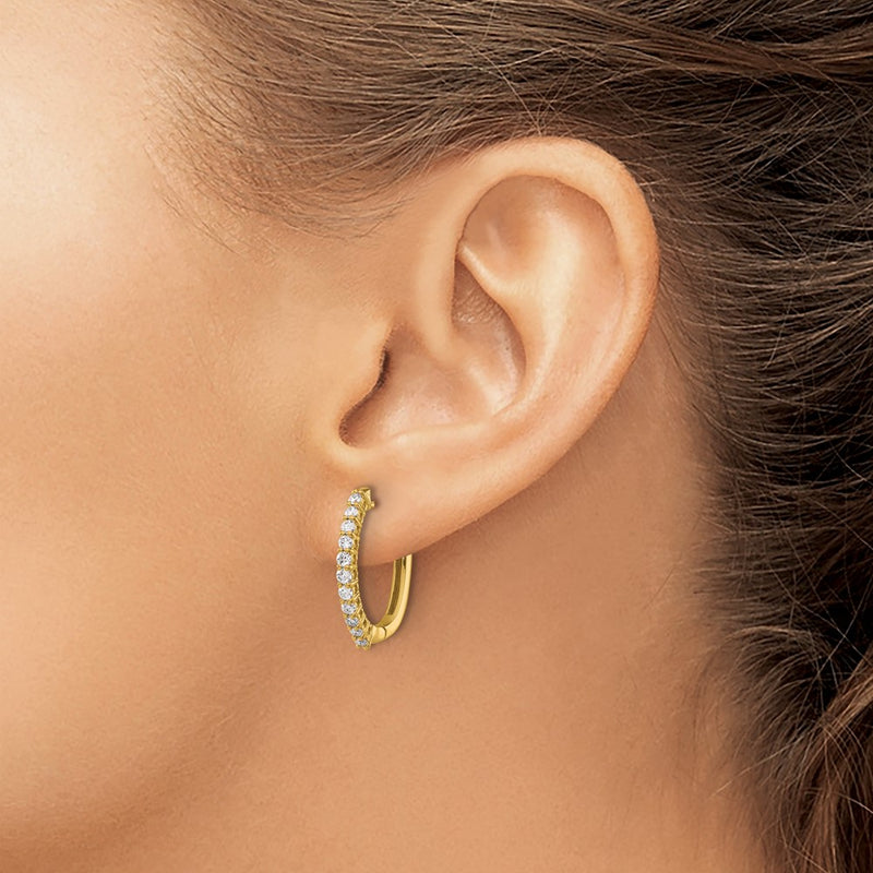 14k Yellow Gold Real Diamond Hinged Hoop Earrings
