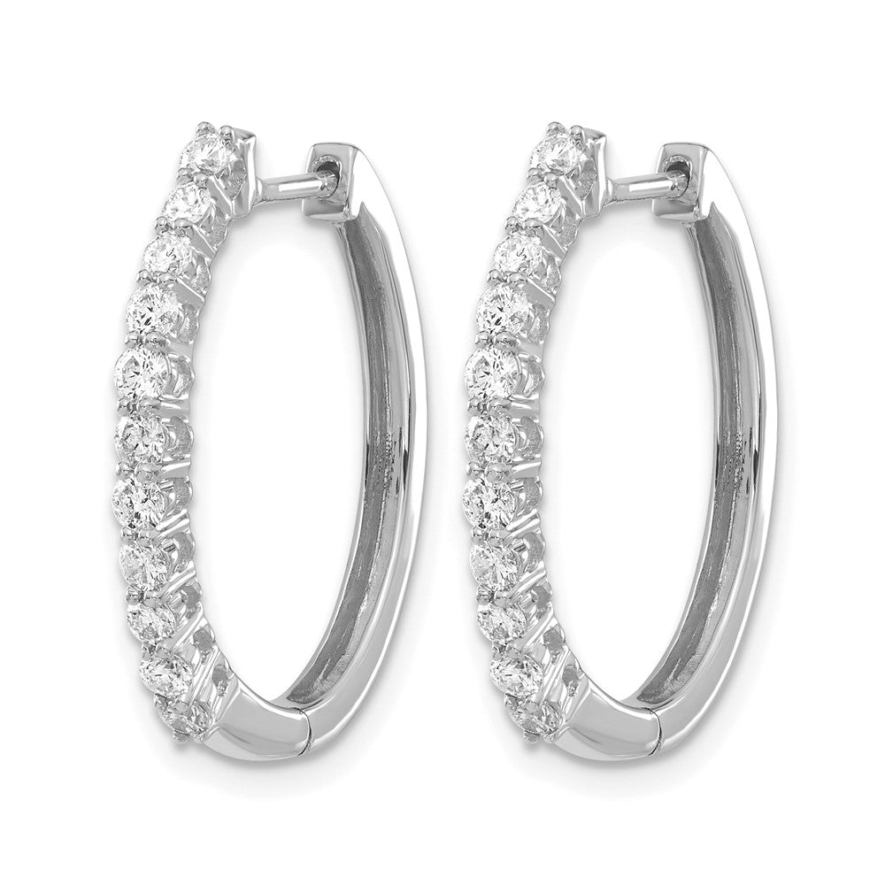 14k White Gold Real Diamond Hinged Hoop Earrings