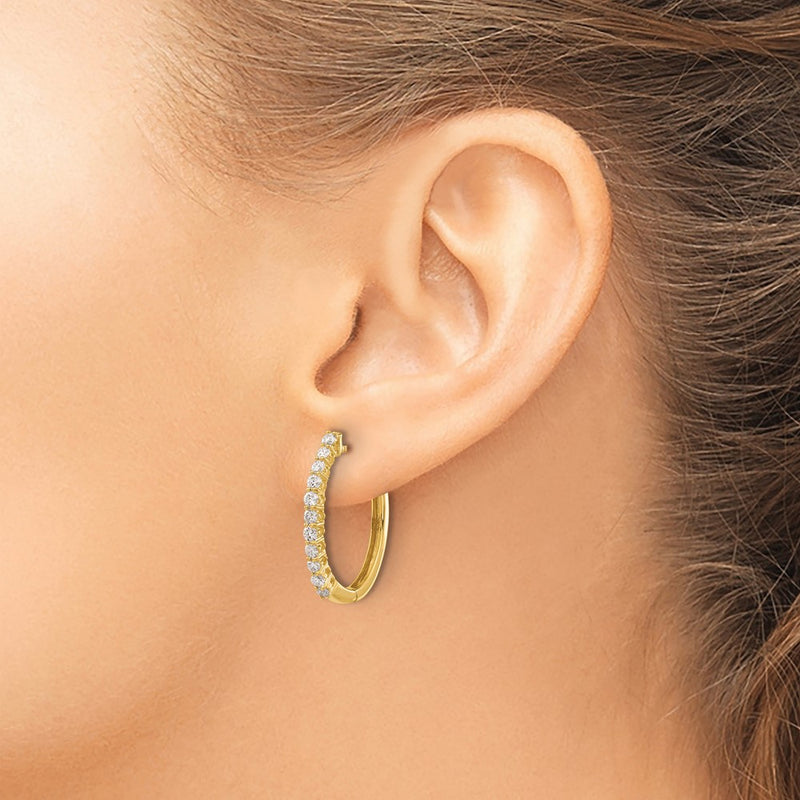 14k Yellow Gold Real Diamond Hinged Hoop Earrings