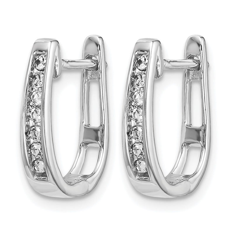 14k White Gold Real Diamond 3mm Hinged Hoop Earrings