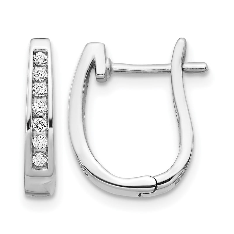 14k White Gold Real Diamond 3mm Hinged Hoop Earrings