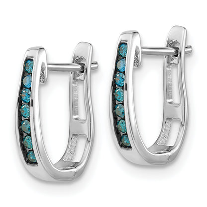14K White Gold Blue Diamond 3mm Hinged Hoop Earrings