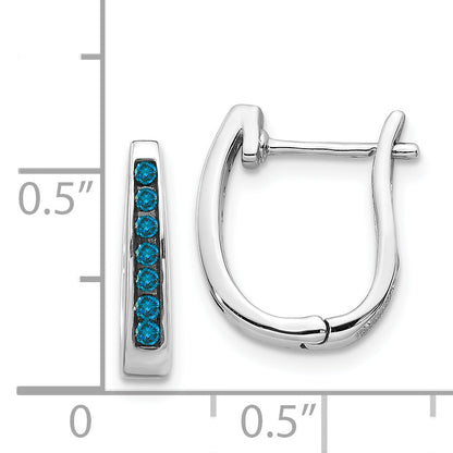 14K White Gold Blue Diamond 3mm Hinged Hoop Earrings