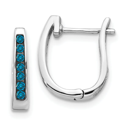 14K White Gold Blue Diamond 3mm Hinged Hoop Earrings