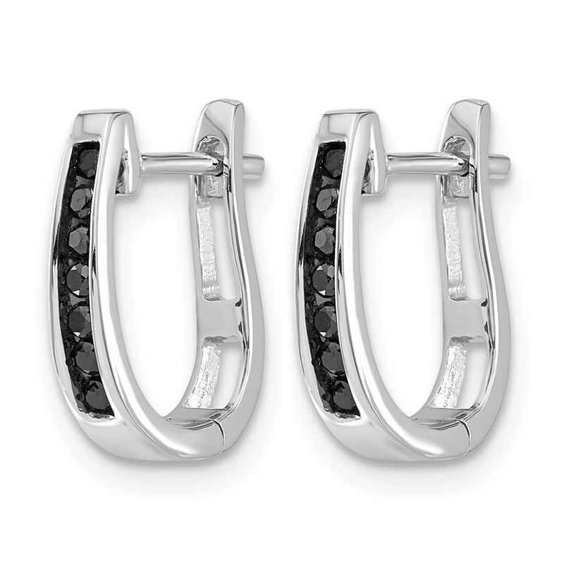 14k White Gold Black Real Diamond 3mm Hinged Hoop Earrings