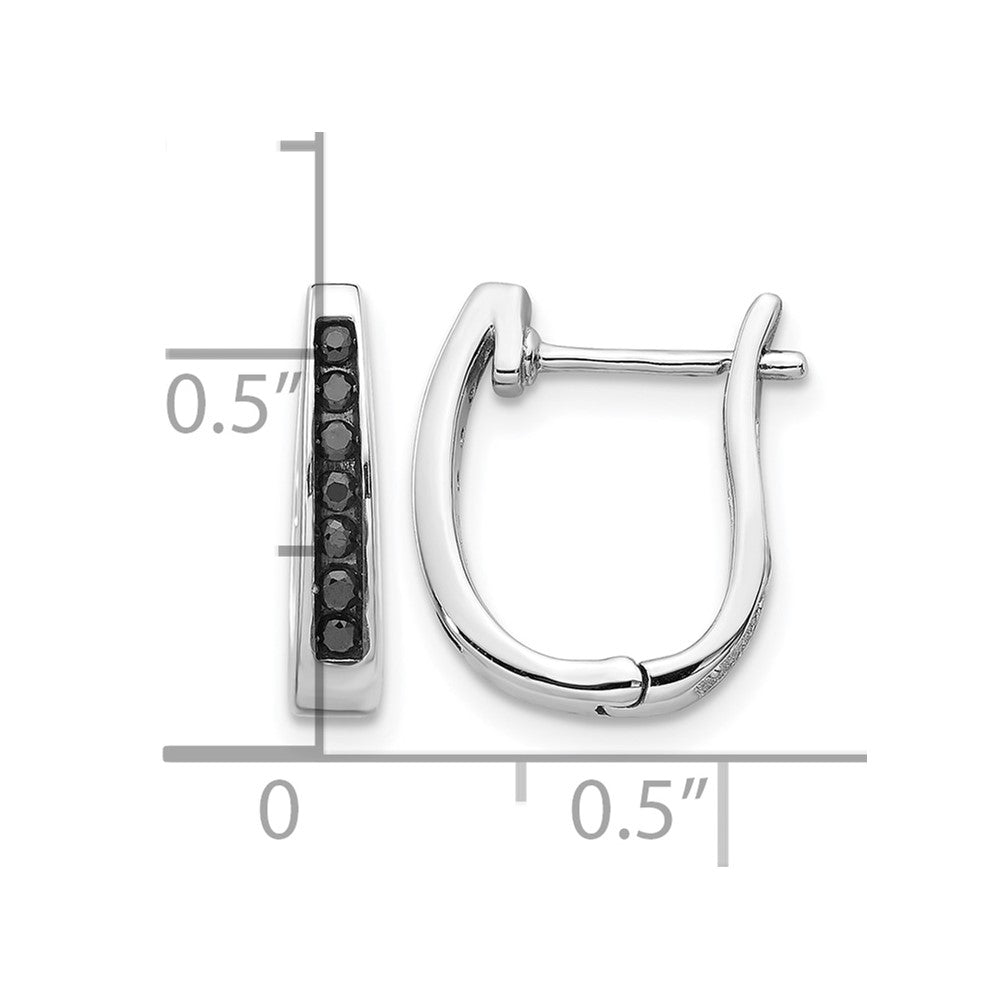 14k White Gold Black Real Diamond 3mm Hinged Hoop Earrings