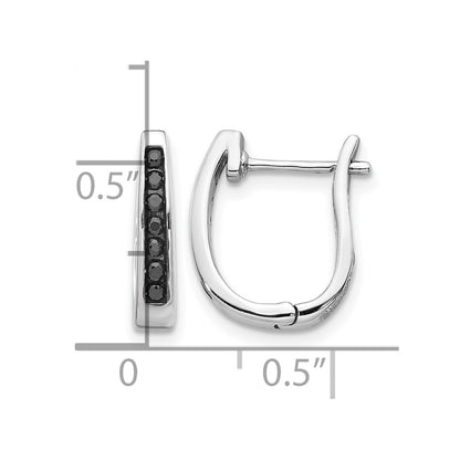 14k White Gold Black Real Diamond 3mm Hinged Hoop Earrings