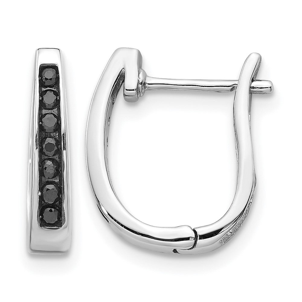 14k White Gold Black Real Diamond 3mm Hinged Hoop Earrings