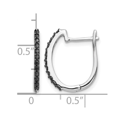 14k White Gold Black Real Diamond 1.3mm Hinged Hoop Earrings