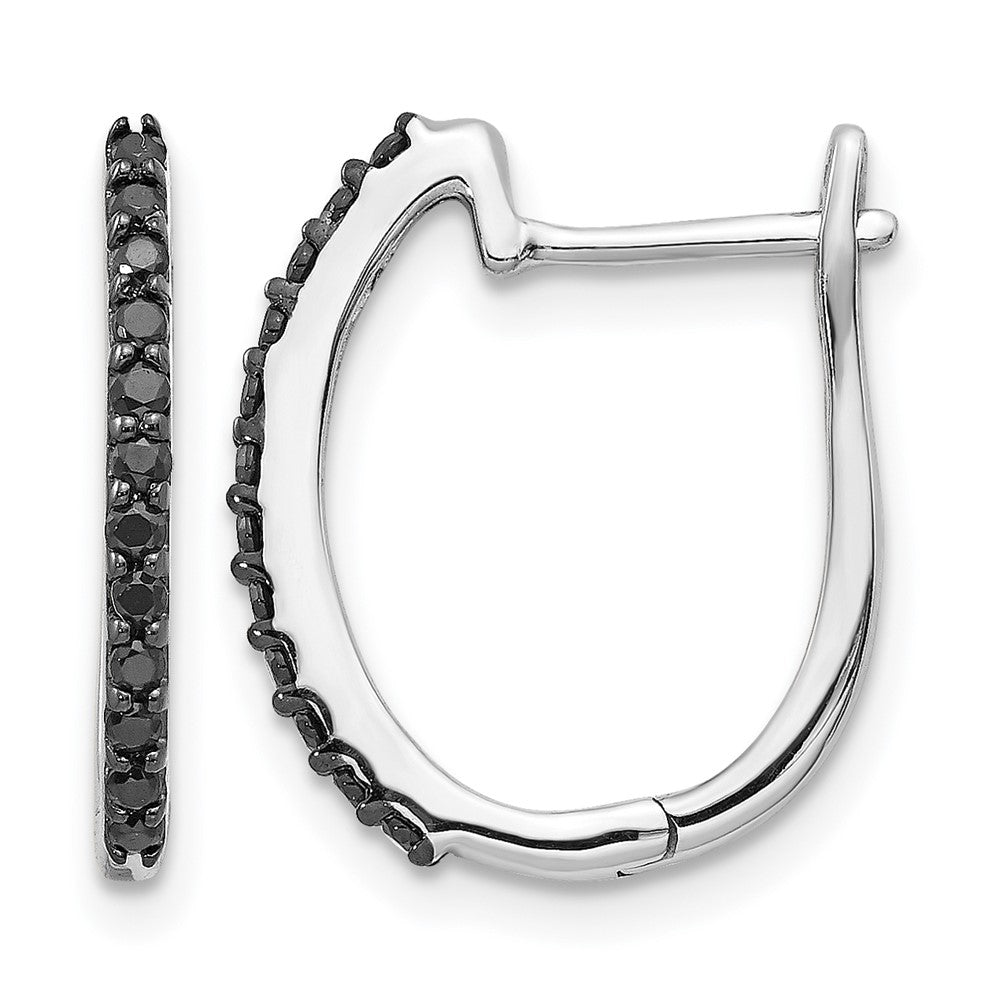14k White Gold Black Real Diamond 1.3mm Hinged Hoop Earrings