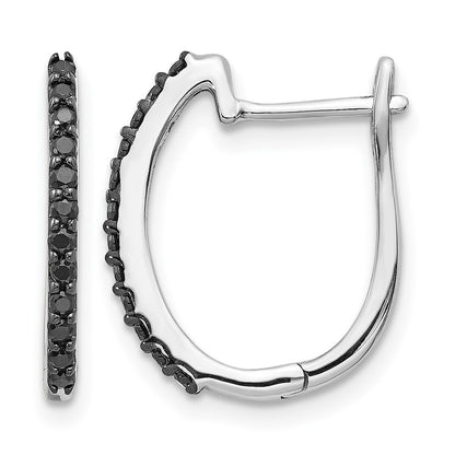 14k White Gold Black Real Diamond 1.3mm Hinged Hoop Earrings