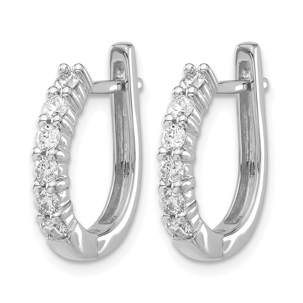 14k White Gold Real Diamond Hinged Hoop Earrings