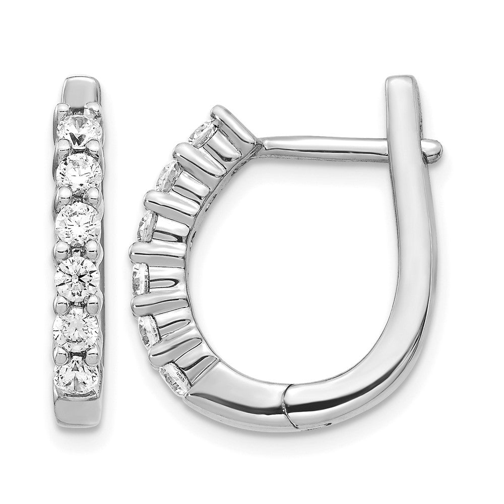 14k White Gold Real Diamond Hinged Hoop Earrings