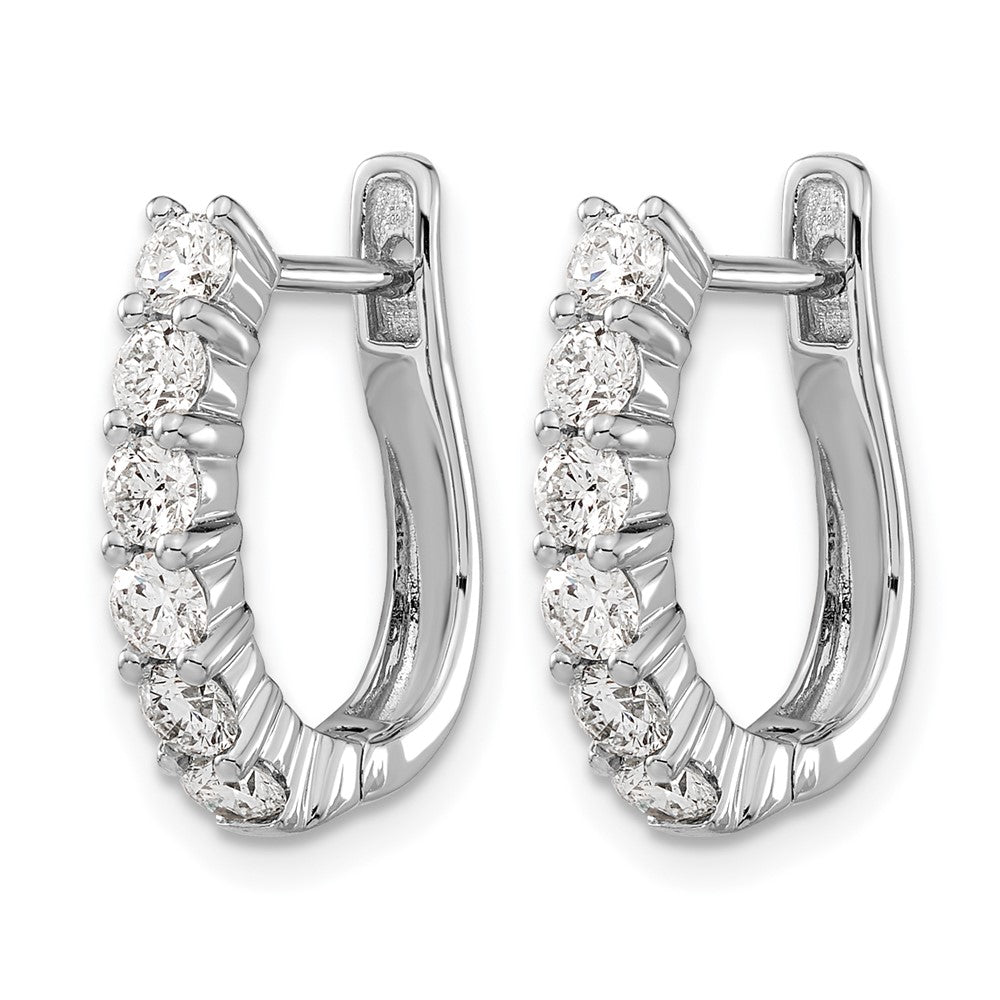 14k White Gold Real Diamond Hinged Hoop Earrings