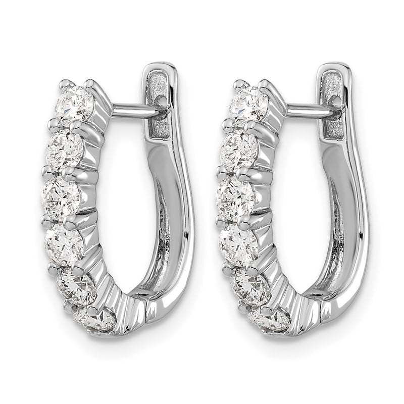 14k White Gold Real Diamond Hinged Hoop Earrings