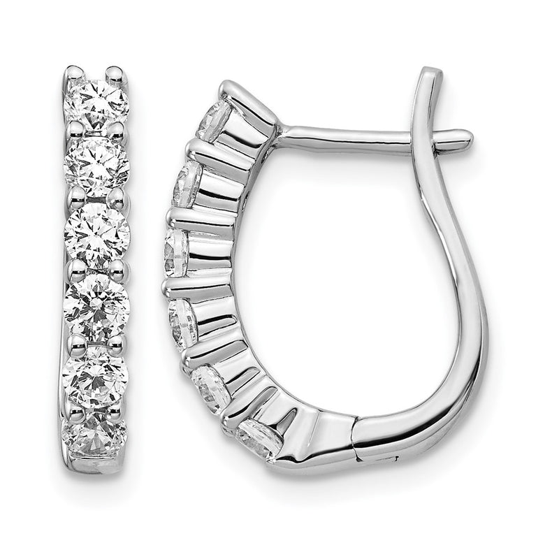 14k White Gold Real Diamond Hinged Hoop Earrings