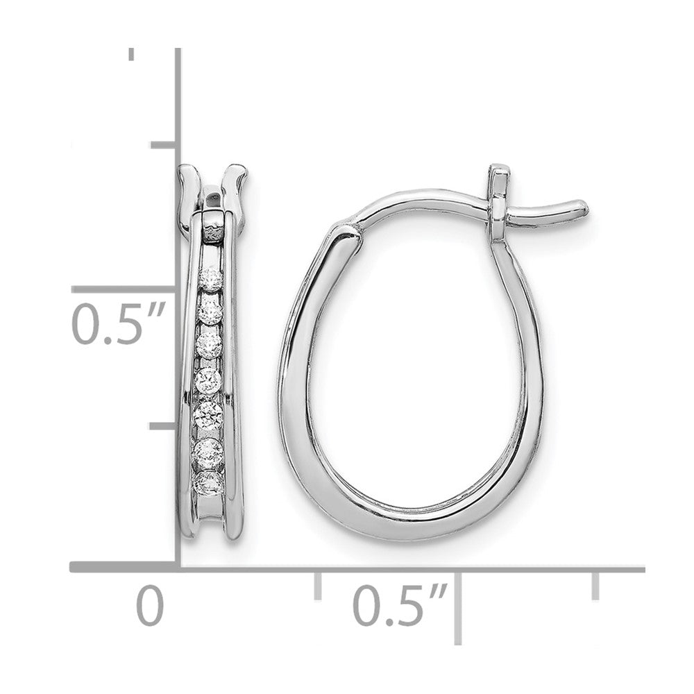 14k White Gold Real Diamond Oval Hinged Hoop Earrings