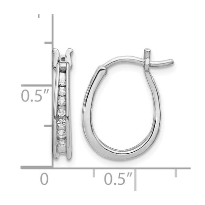 14k White Gold Real Diamond Oval Hinged Hoop Earrings