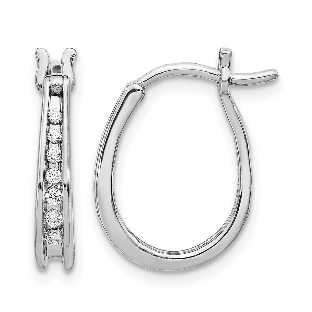 14k White Gold Real Diamond Oval Hinged Hoop Earrings