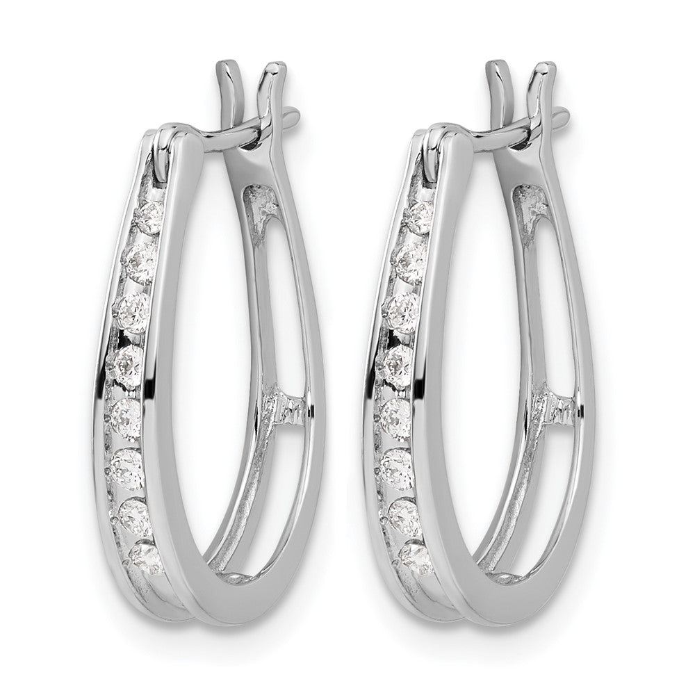14k White Gold Real Diamond Oval Hinged Hoop Earrings