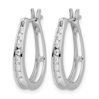 14k White Gold Real Diamond Oval Hinged Hoop Earrings