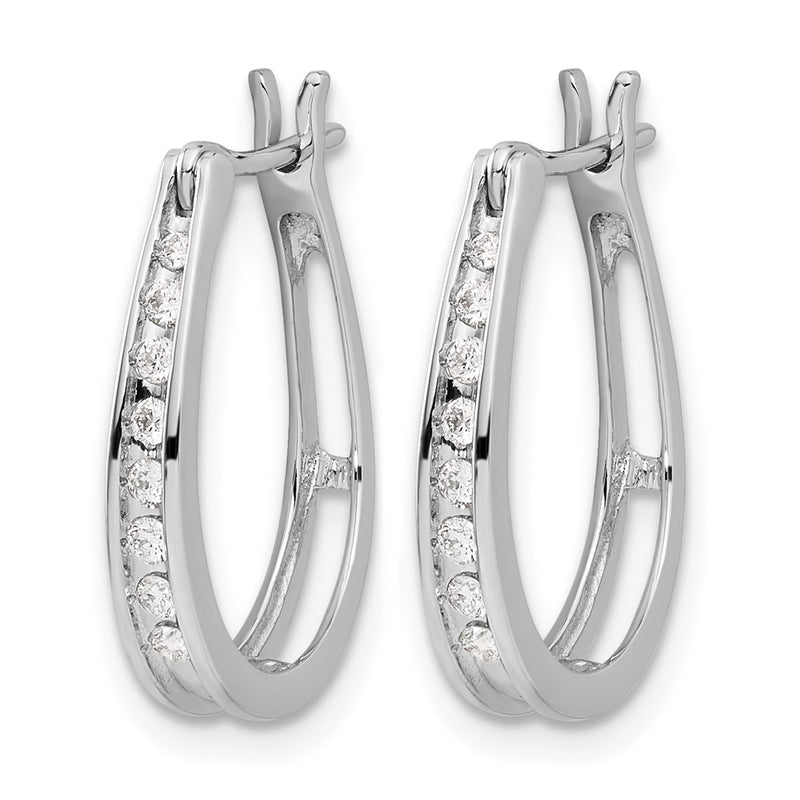 14k White Gold Real Diamond Oval Hinged Hoop Earrings