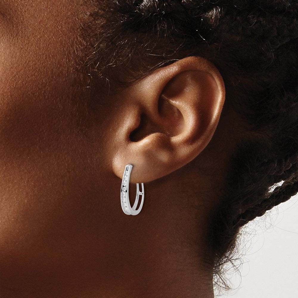 14k White Gold Real Diamond Oval Hinged Hoop Earrings