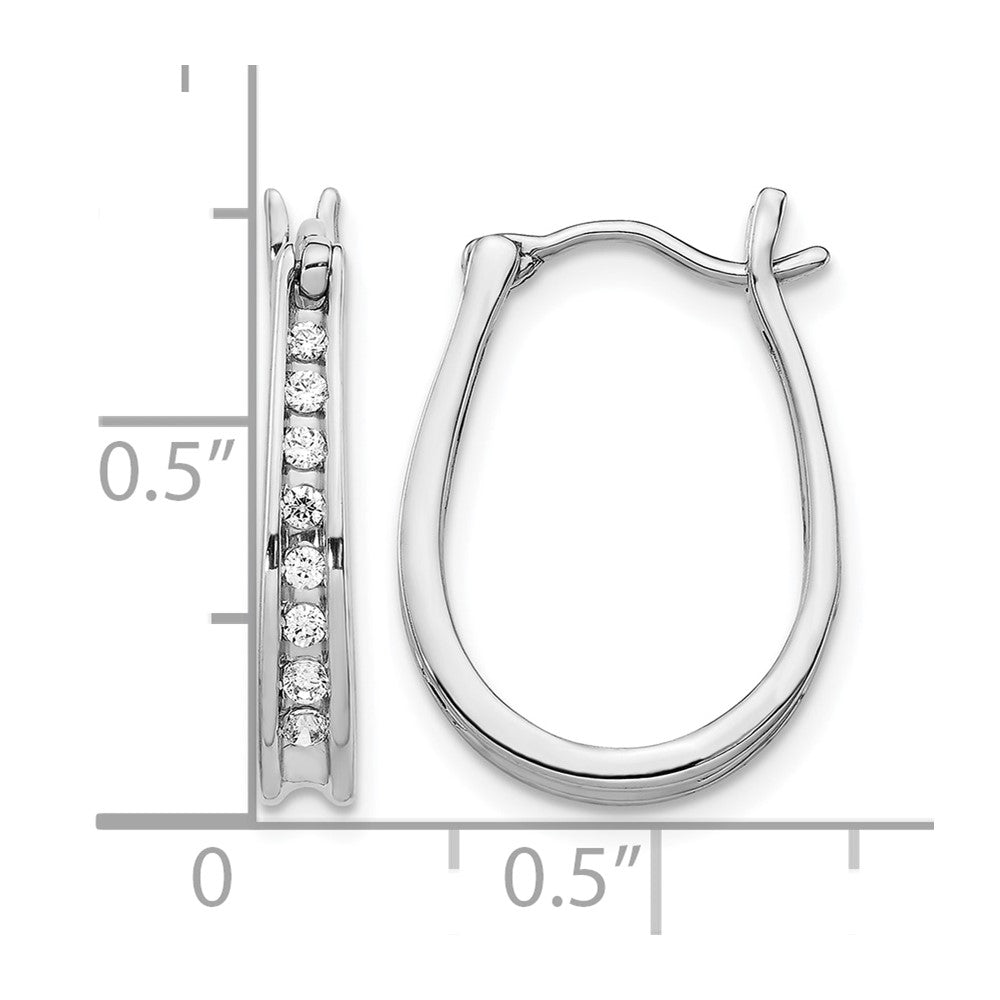 14k White Gold Real Diamond Oval Hinged Hoop Earrings
