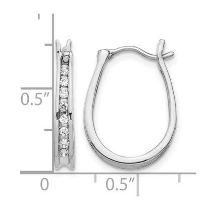 14k White Gold Real Diamond Oval Hinged Hoop Earrings