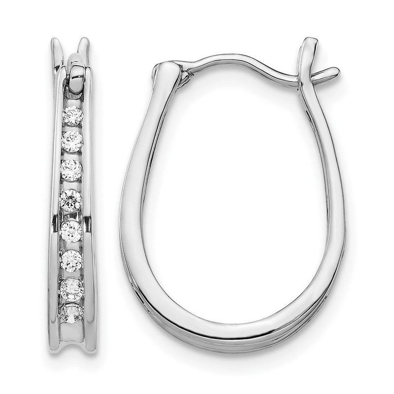 14k White Gold Real Diamond Oval Hinged Hoop Earrings