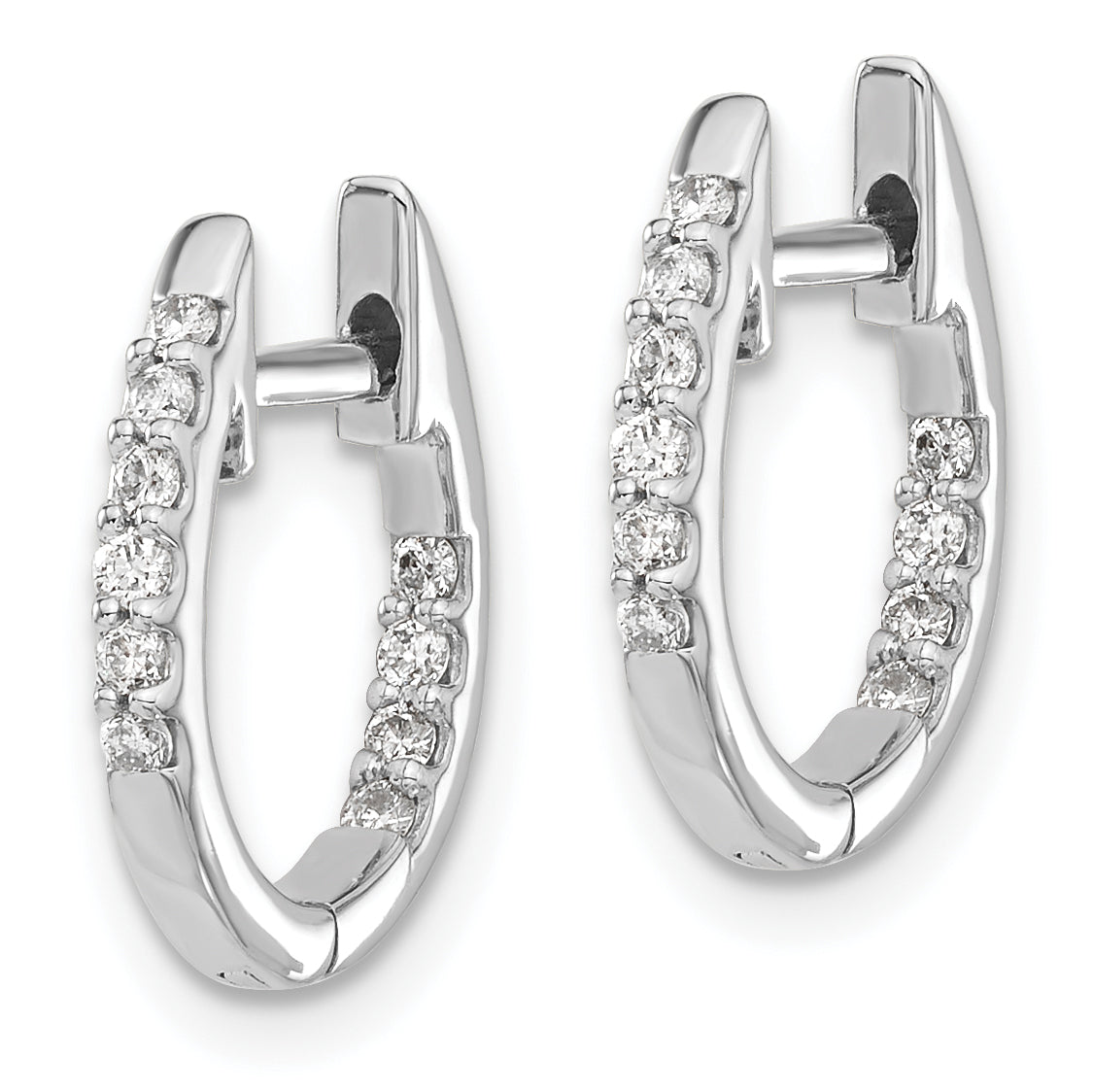 10K White Gold In/Out Diamond Hinged Hoop Earrings