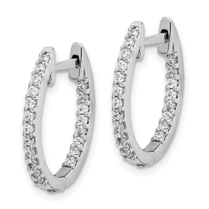 10K White Gold In/Out Diamond Hinged Hoop Earrings