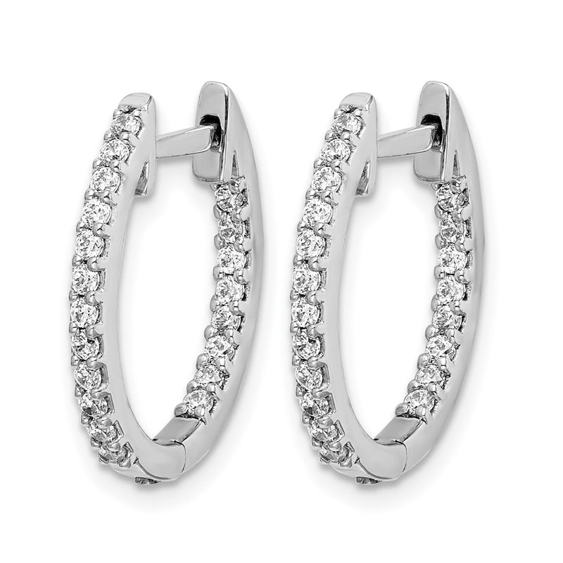 10K White Gold In/Out Diamond Hinged Hoop Earrings