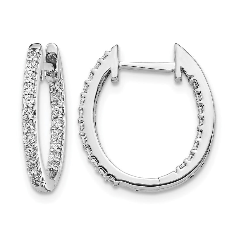 10K White Gold In/Out Diamond Hinged Hoop Earrings