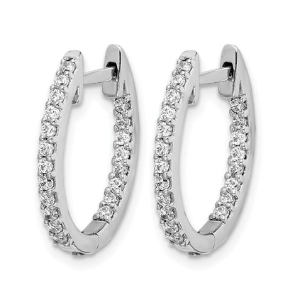 14k White Gold In/Out Real Diamond Hinged Hoop Earrings