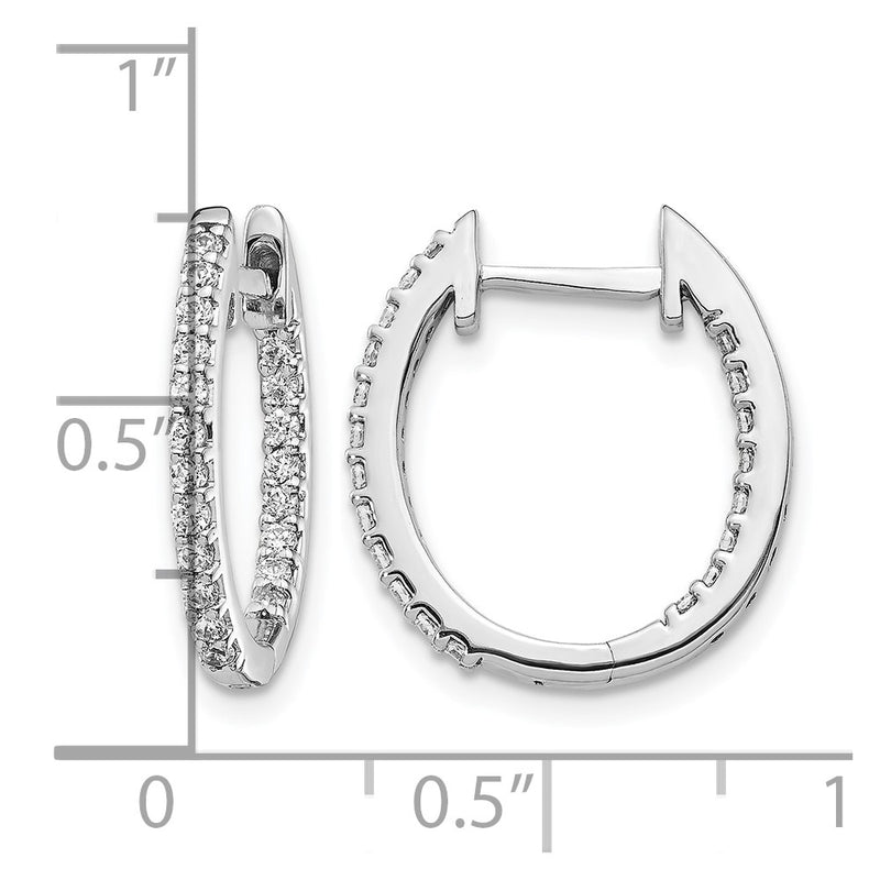14k White Gold In/Out Real Diamond Hinged Hoop Earrings