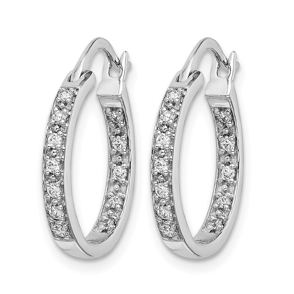 14k White Gold Real Diamond In/Out Hoop Earrings